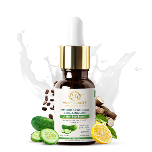 YAM ROOT & CUCUMBER REVITALIZING ELIXIR UNDER EYE SERUM WITH GOODNESS OF CAFFIENE, LACTIC ACID, LEMON