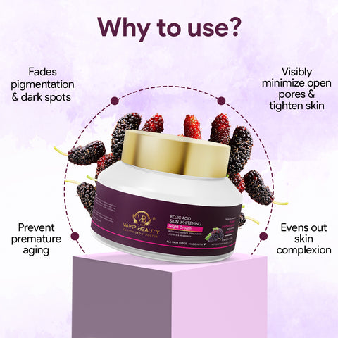 KOJIC ACID SKIN WHITENING NIGHT CREAM WITH NIACINAMIDE, LICORICE & MULBERRY (50GM)