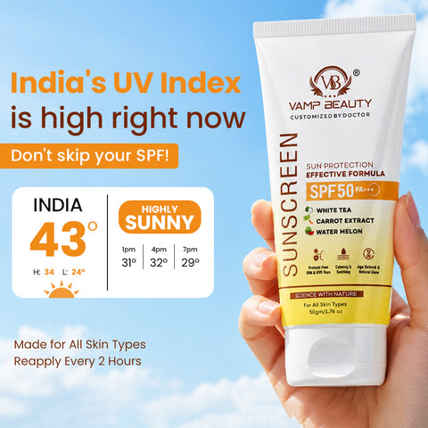 Sunscreen SPF 50 PA+++ with White Tea, Carrot Extract & Watermelon | Broad Spectrum UVA & UVB Protection | Lightweight & Non-Greasy Formula for All Skin Types | 50gm